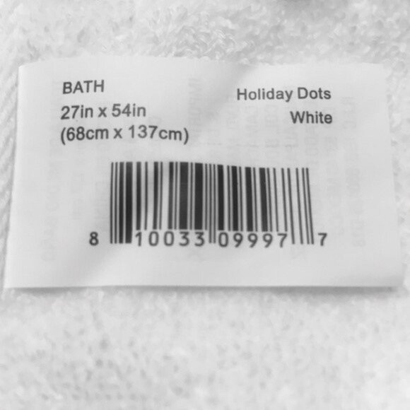 2 new Winter Wonderland 100% Cotton 27x54" BATH Towels - WHITE DOTS on WHITE - Picture 7 of 8